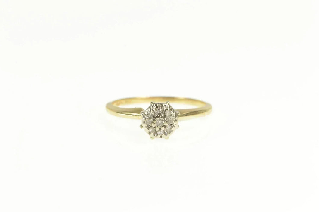 14K Retro Diamond Round Cluster Engagement Ring Yellow Gold