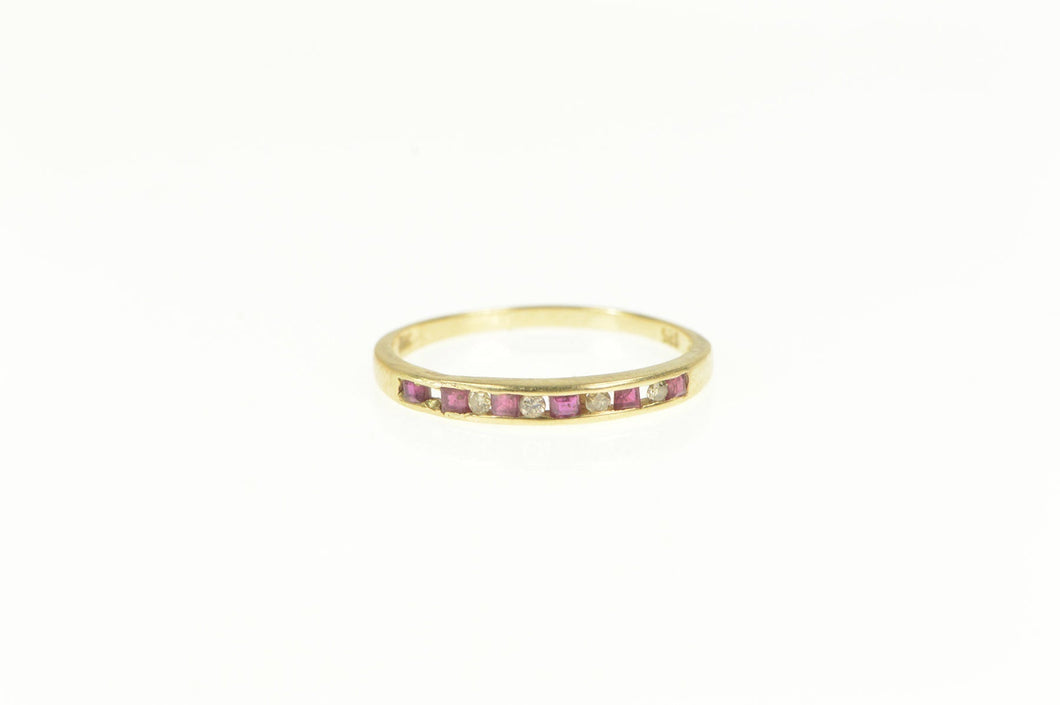 14K Ruby Diamond Classic Wedding Band Ring Yellow Gold