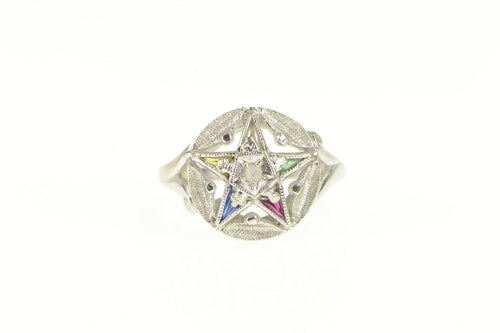 10K Order of the Eastern Star Diamond Masonic Ring White Gold