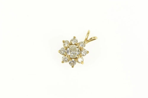 14K 0.44 Ctw Diamond Round Cluster Halo Statement Pendant Yellow Gold
