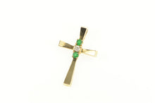 Load image into Gallery viewer, 14K Classic Diamond Emerald Christian Faith Cross Pendant Yellow Gold