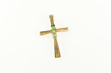 Load image into Gallery viewer, 14K Classic Diamond Emerald Christian Faith Cross Pendant Yellow Gold
