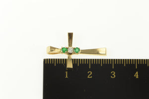14K Classic Diamond Emerald Christian Faith Cross Pendant Yellow Gold