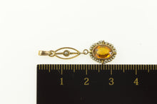 Load image into Gallery viewer, 14K Victorian Oval Citrine Seed Pearl Ornate Drop Pendant Yellow Gold