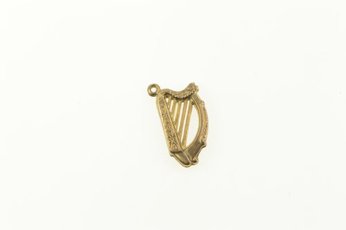 9K 3D Ornate Harp Musical String Instrument Charm/Pendant Yellow Gold