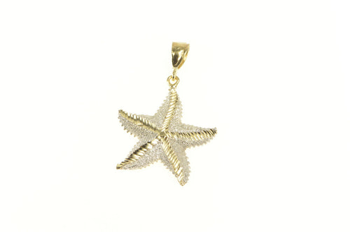 14K 3D Diamond Cut Two Tone Star Fish Sea Pendant Yellow Gold