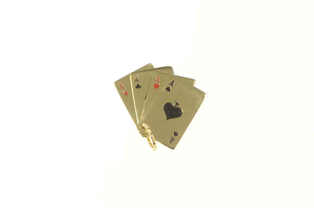 14K Aces Enamel Four of a Kind Poker Card Hand Charm/Pendant Yellow Gold