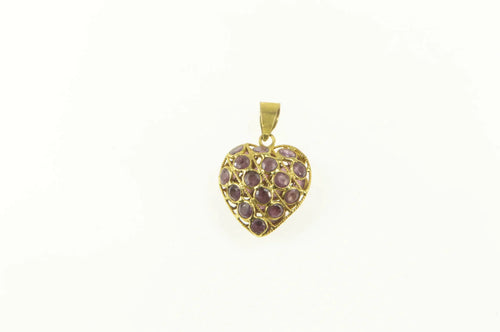 18K Ruby Encrusted Puffy Domed Heart Love Charm/Pendant Yellow Gold