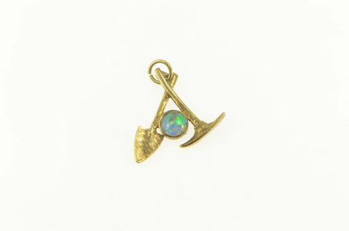 9K Pickaxe Shovel Spade Syn Opal Mining Charm/Pendant Yellow Gold