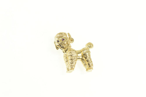 14K 3D Ruby Eyed French Poodle Dog Breed Puppy Charm/Pendant Yellow Gold