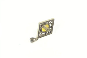14K Oval Natural Opal Squared Filigree Statement Pendant White Gold
