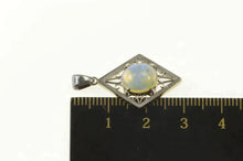 Load image into Gallery viewer, 14K Oval Natural Opal Squared Filigree Statement Pendant White Gold