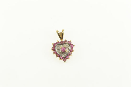 10K Ruby Diamond Accent Heart Love Symbol Pendant Yellow Gold