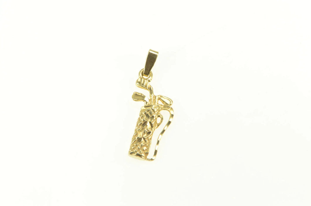 14K 3D Diamond Cut Golf Club Bag Golfer Charm/Pendant Yellow Gold