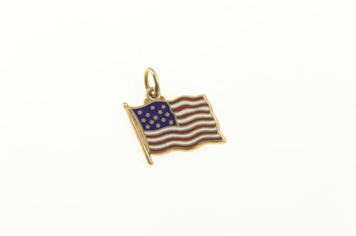 14K Enamel Stars Stripes American Flag Patriotic Charm/Pendant Yellow Gold