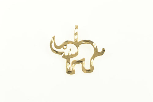 14K Diamond Cut Elephant African Animal Pendant Yellow Gold
