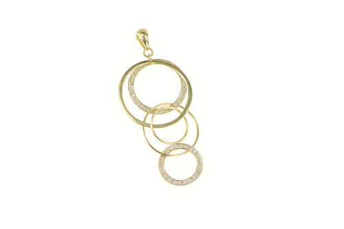 14K Classic Layered Circle Diamond Geometric Pendant Yellow Gold