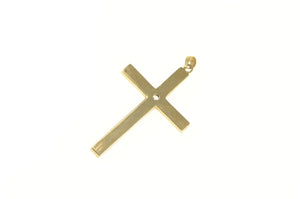 14K Art Deco Diamond Scroll Engraved Cross Pendant Yellow Gold