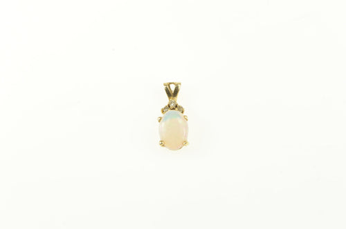 14K Oval Opal Diamond Cluster Accent Classic Pendant Yellow Gold