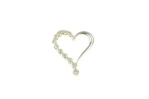 10K Graduated Diamond Wavy Curvy Heart Love Pendant White Gold