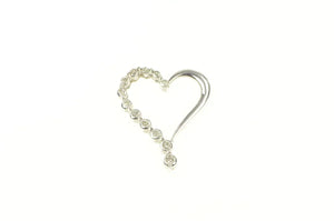 10K Graduated Diamond Wavy Curvy Heart Love Pendant White Gold