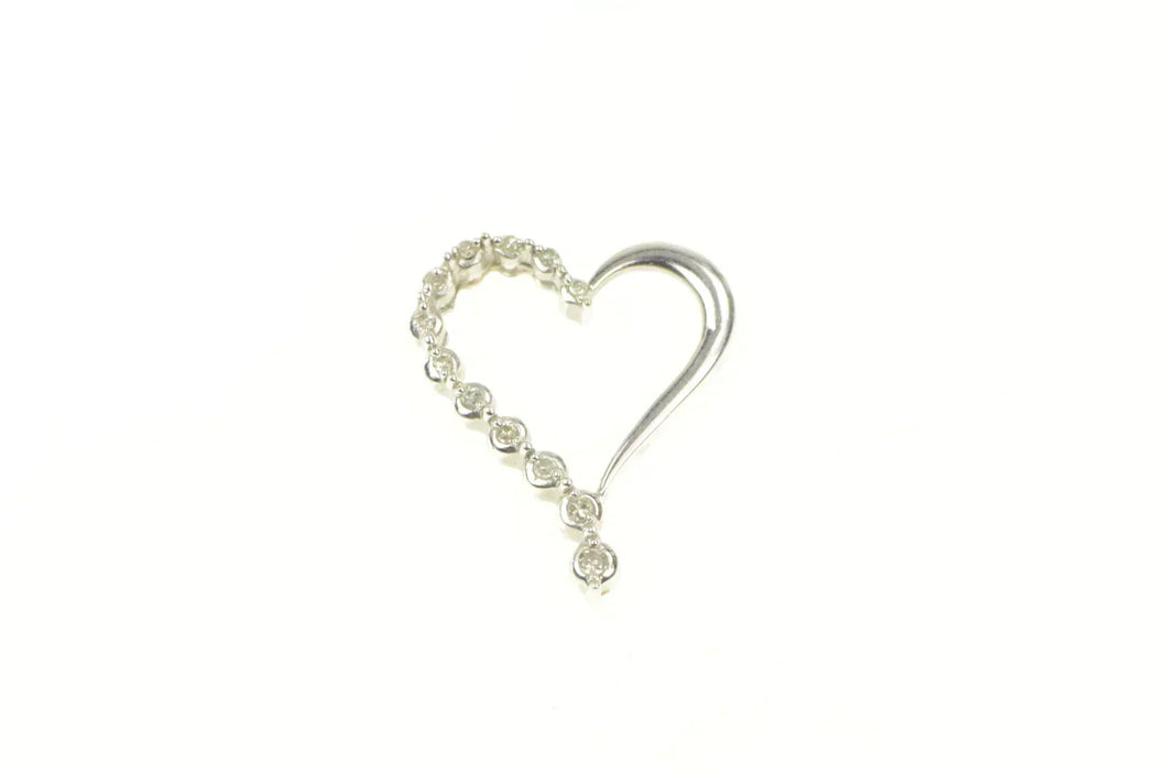 10K Graduated Diamond Wavy Curvy Heart Love Pendant White Gold