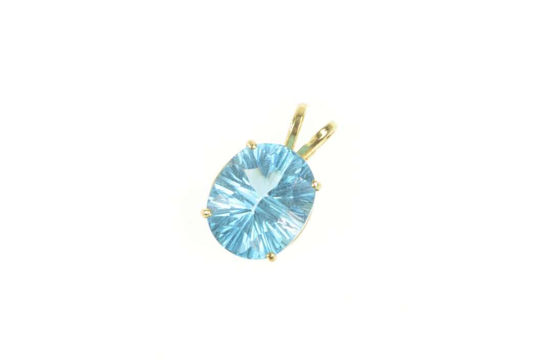 14K Blue Topaz Oval Solitaire December Birthstone Pendant Yellow Gold