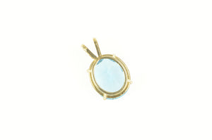14K Blue Topaz Oval Solitaire December Birthstone Pendant Yellow Gold