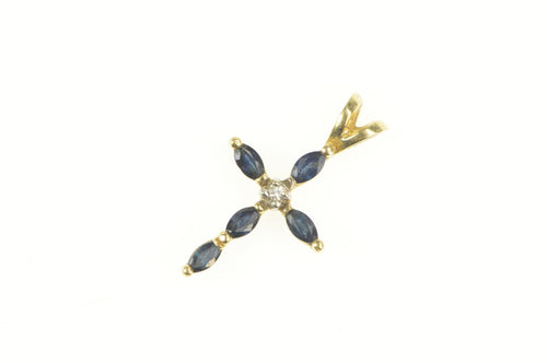 14K Marquise Sapphire Diamond Accent Cross Pendant Yellow Gold