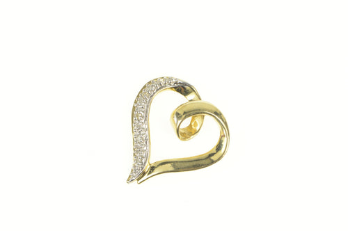 10K Classic Diamond Wavy Curvy Heart Love Pendant Yellow Gold
