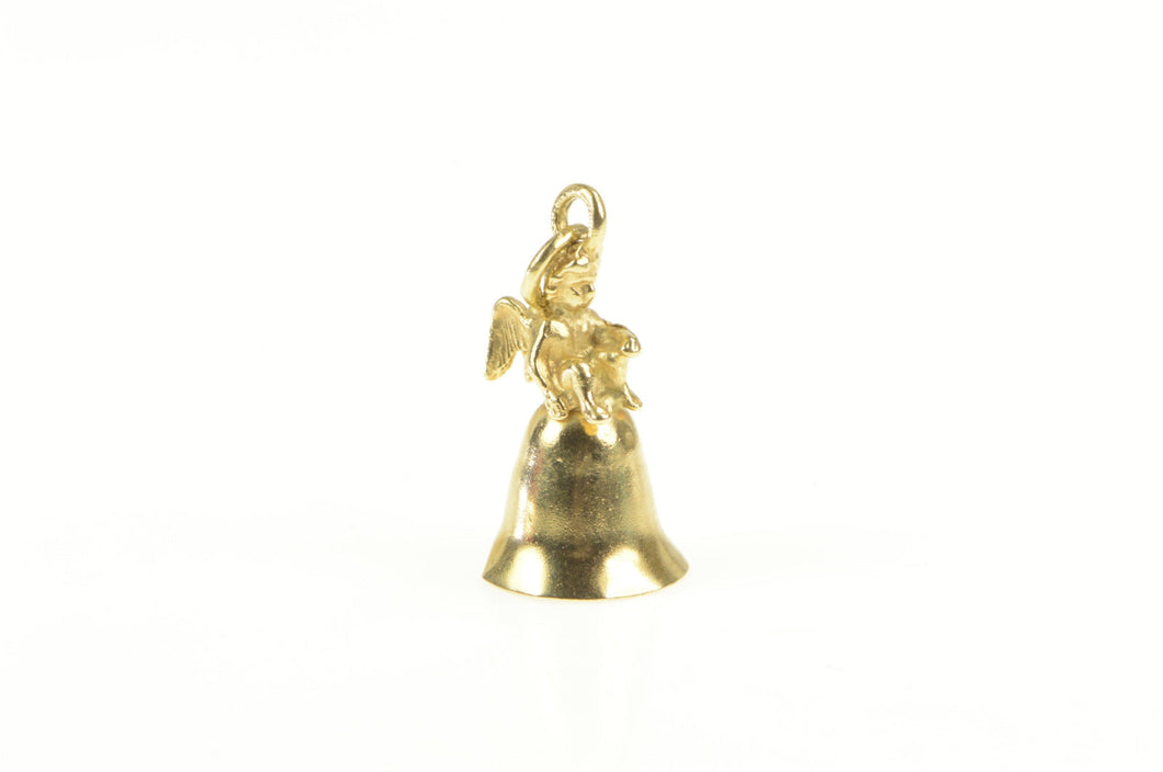 14K 3D Articulated Bell Cherub Guardian Angel Charm/Pendant Yellow Gold