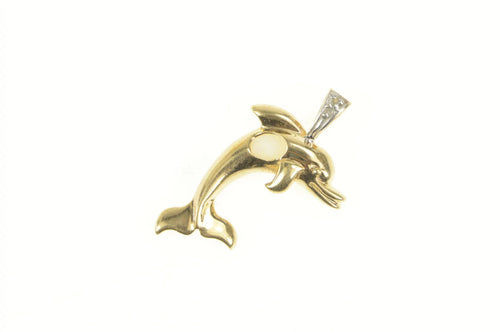 10K Opal Diamond Accent Dolphin Statement Pendant Yellow Gold