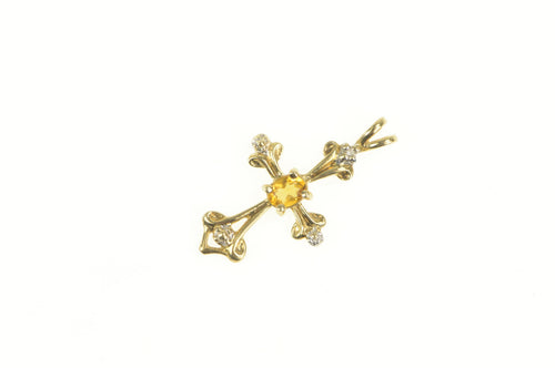 10K Oval Citrine Diamond Accent Cross Christian Pendant Yellow Gold