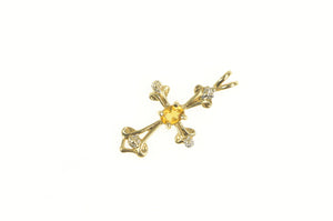 10K Oval Citrine Diamond Accent Cross Christian Pendant Yellow Gold