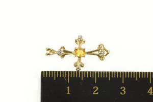 10K Oval Citrine Diamond Accent Cross Christian Pendant Yellow Gold