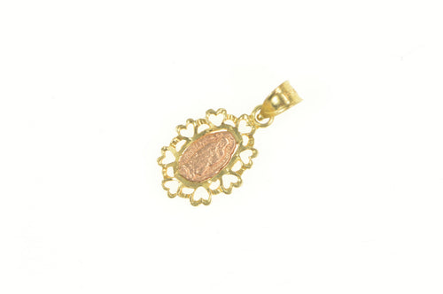 14K Two Tone Virgin Mother Mary Christian Pendant Yellow Gold