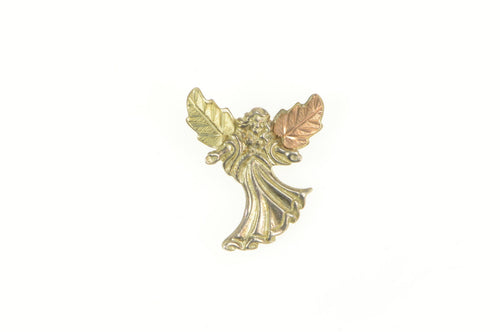 Sterling Silver Black Hills Leaf Guardian Angel Tri Tone Pendant