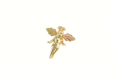 10K Black Hills Leaf Winged Cherub Guardian Angel Charm/Pendant Yellow Gold