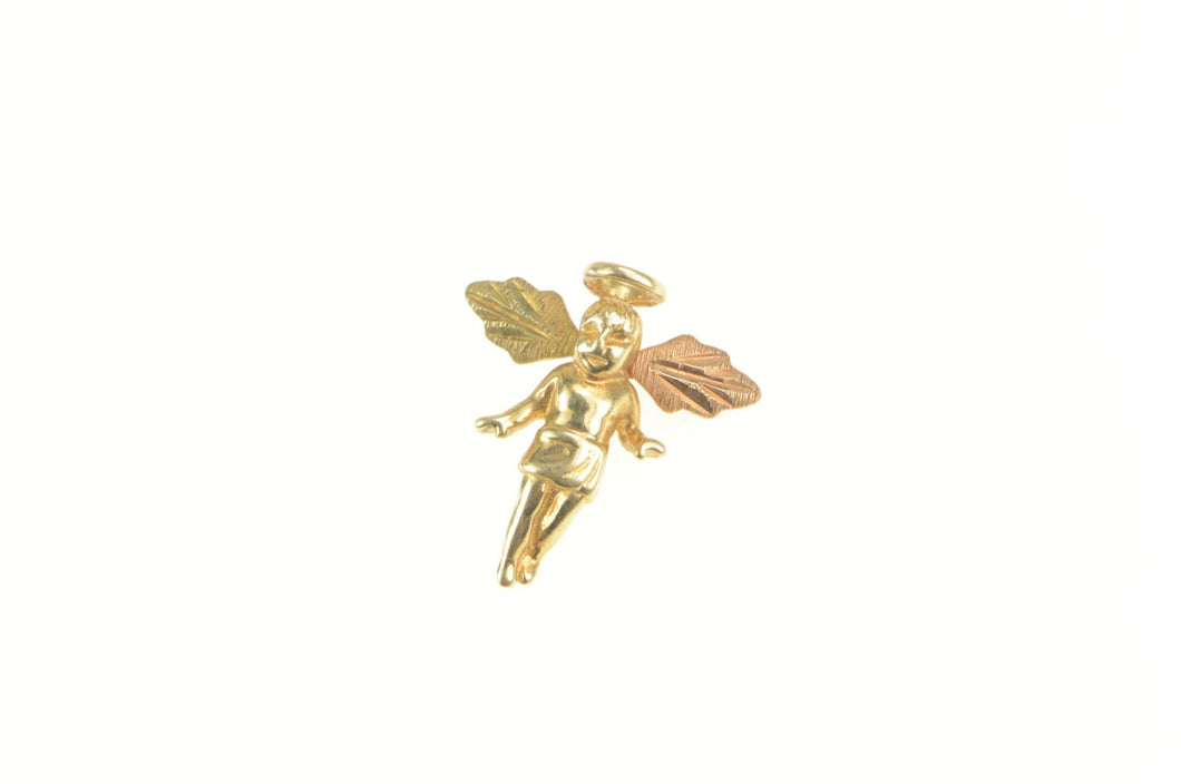 10K Black Hills Leaf Winged Cherub Guardian Angel Charm/Pendant Yellow Gold