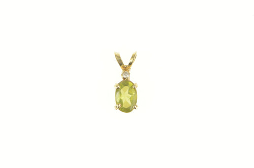 14K Oval Peridot Diamond Accent Classic Pendant Yellow Gold