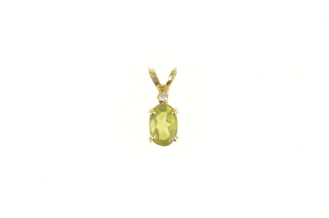 14K Oval Peridot Diamond Accent Classic Pendant Yellow Gold