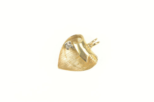 14K 1940's Swaying Diamond Heart Scroll Pendant Yellow Gold