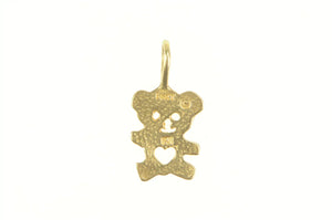 14K Heart Cut Out Teddy Bear Stuffed Animal Love Charm/Pendant Yellow Gold