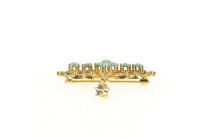 14K Victorian Elaborate Turquoise Scroll Bar Dangle Pin/Brooch Yellow Gold