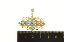 Load image into Gallery viewer, 14K Victorian Elaborate Turquoise Scroll Bar Dangle Pin/Brooch Yellow Gold