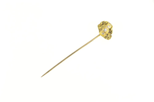 18K Diamond Inset Textured Raw Cluster Nugget Stick Pin Yellow Gold