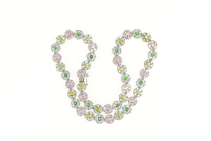 Sterling Silver Pink Blue White CZ Flower Cluster Necklace 16.25"