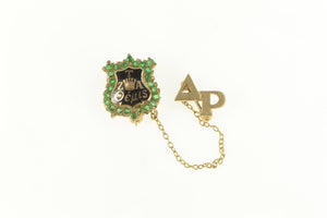 10K Zeta Theta Alpha Greek Letter Emerald Lapel Pin/Brooch Yellow Gold