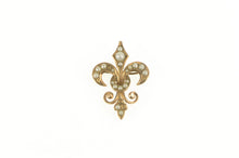 Load image into Gallery viewer, 14K Seed Pearl Encrusted Fleur De Lis Pin/Brooch Yellow Gold