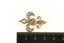 Load image into Gallery viewer, 14K Seed Pearl Encrusted Fleur De Lis Pin/Brooch Yellow Gold